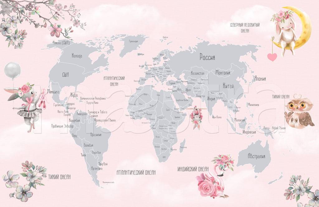 Фотообои Карта на русском розовая